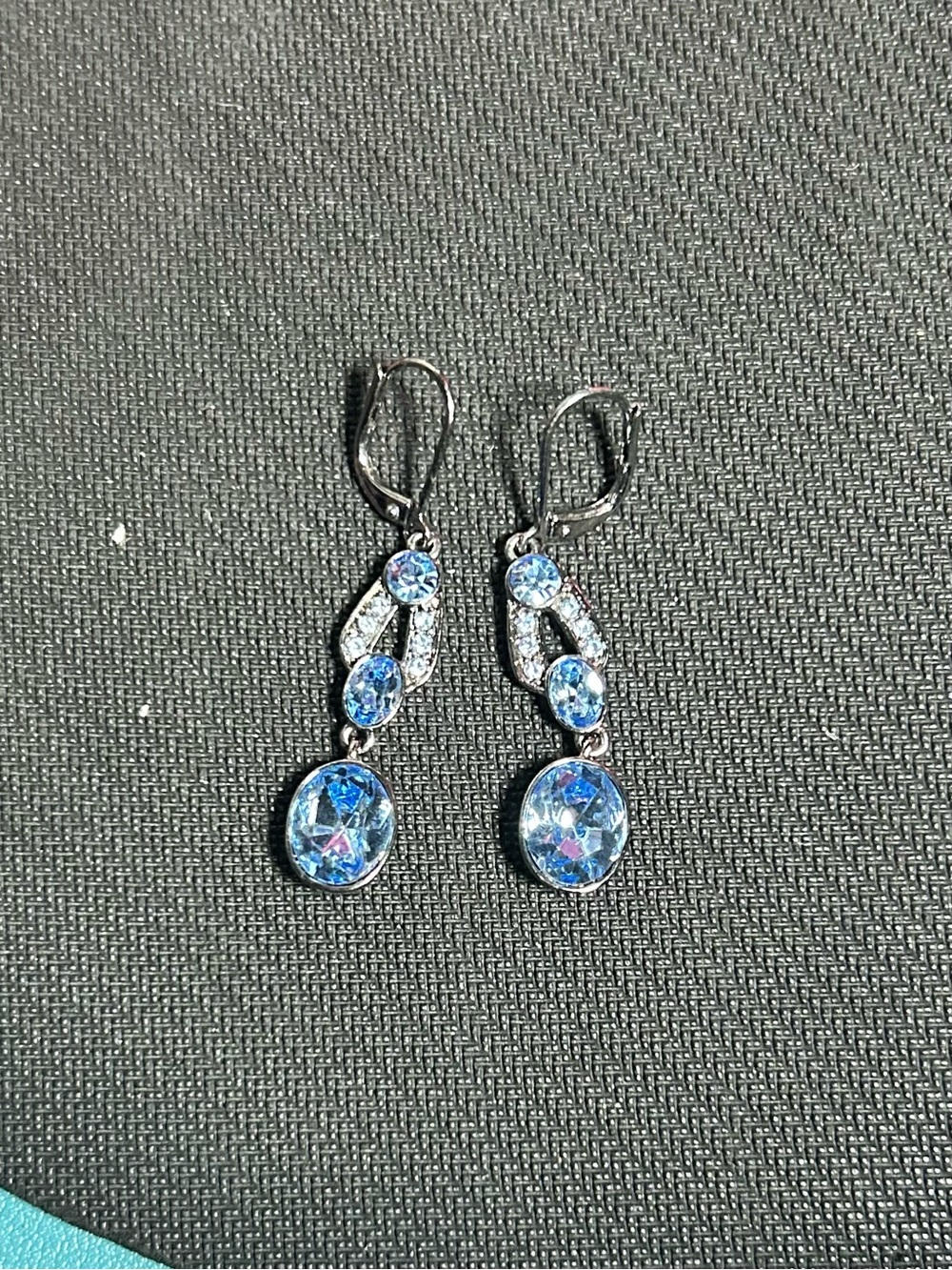 Givenchy Vintage Blue Crystal Rhodium Leverback Dangle Drop Earrings Signed